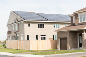 Back of block of four Net Zero townhomes in “Arcadia Community” by Minto Communites – Kanata, ON