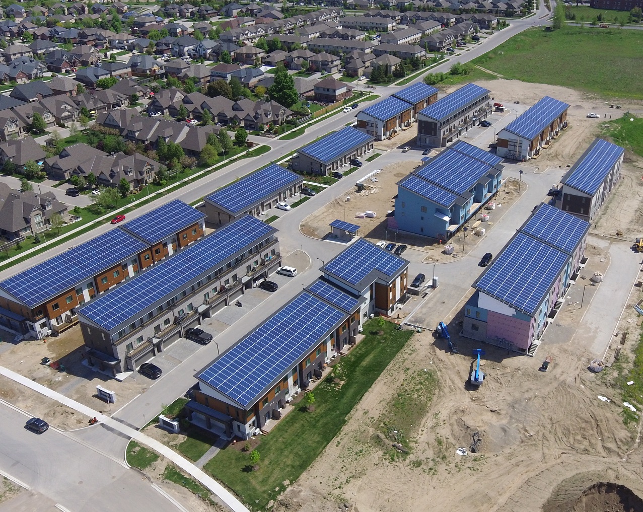 Solar panels on Net Zero townhomes by Sifton Properties