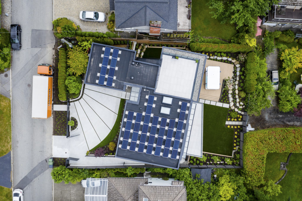 Aerial view of Linda Vista Net Zero Home by Hasler Homes Ltd.